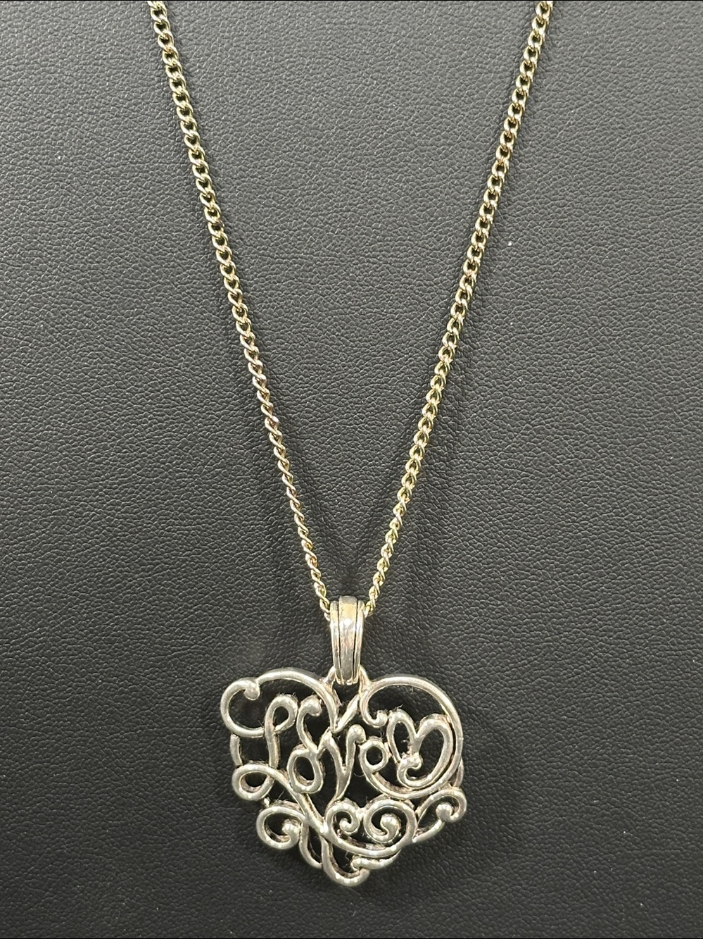 Thai Barse LOVE Pendant Silver-tone Chain Spring C Clasp Vintage Necklace